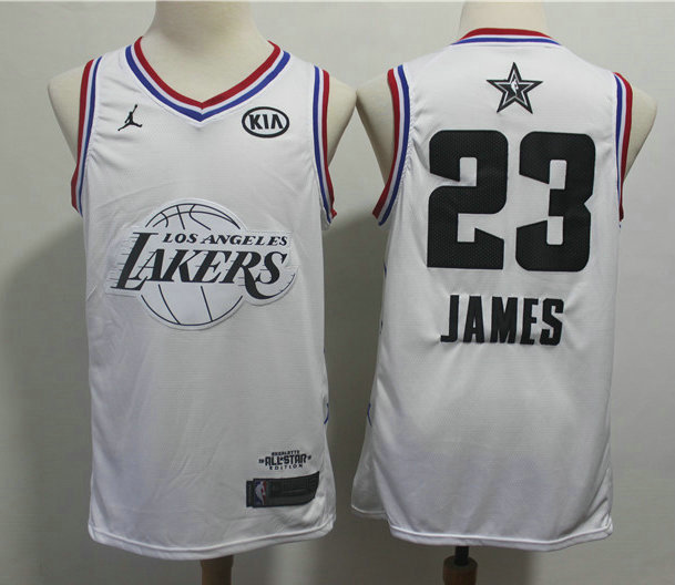 Men's Los Angeles Lakers #23 LeBron James Jordan Brand White 2019 All-Star Game Swingman Jersey With The Sponsor Logo