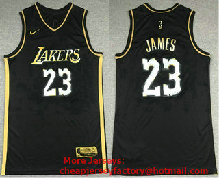 Men's Los Angeles Lakers #23 LeBron James NEW 2020 Black Golden Edition Nike Swingman Jersey