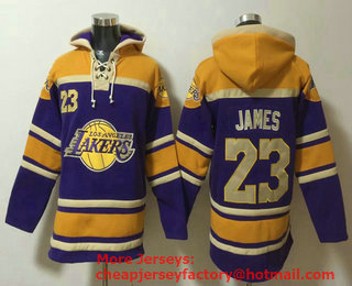Men's Los Angeles Lakers #23 LeBron James NEW Purple Pocket Stitched NBA Pullover Hoodie