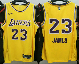 Men's Los Angeles Lakers #23 LeBron James NEW Yellow Nike Swingman Printed NBA Jersey