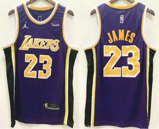 Men's Los Angeles Lakers #23 LeBron James Purple 2020-21 Brand Jordan Swingman Stitched NBA Jersey