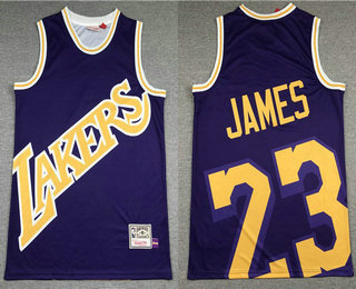 Men's Los Angeles Lakers #23 LeBron James Purple Big Face Mitchell Ness Hardwood Classics Soul Swingman Throwback Jersey