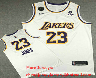 Men's Los Angeles Lakers #23 LeBron James White 2022 Nike Swingman Stitched Jersey With NEW Sponsor Logo