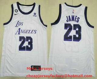 Men's Los Angeles Lakers #23 LeBron James White 6 Patch Icon Sponsor Swingman Jersey