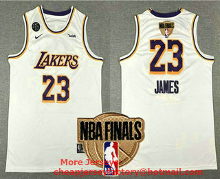 Men's Los Angeles Lakers #23 LeBron James White With KB Patch NEW 2020 NBA Finals Patch Nike Wish Swingman Stitched NBA Jersey