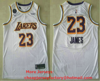 Men's Los Angeles Lakers #23 LeBron James White With KB Patch NEW 2021 Nike Wish Swingman Stitched NBA Jersey