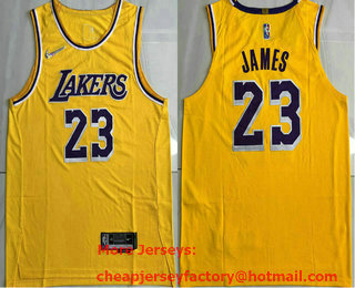 Men's Los Angeles Lakers #23 LeBron James Yellow 75th Anniversary Diamond AU 2021 Stitched Jersey