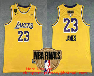 Men's Los Angeles Lakers #23 LeBron James Yellow With KB Patch NEW 2020 NBA Finals Patch Nike Wish Swingman Stitched NBA Jersey