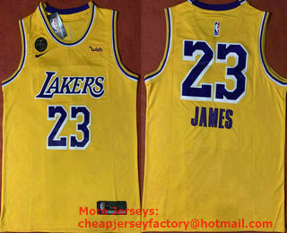 Men's Los Angeles Lakers #23 LeBron James Yellow With KB Patch NEW 2020 Nike Wish Swingman Stitched NBA Jersey
