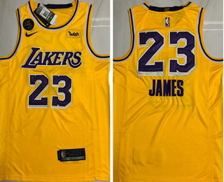 Men's Los Angeles Lakers #23 LeBron James Yellow With KB Patch NEW 2021 Nike Wish AU Stitched NBA Jersey