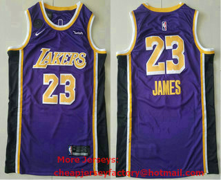 Men's Los Angeles Lakers #23 LeBron James Purple With KB Patch NEW 2021 Nike Wish Swingman Stitched NBA Jersey