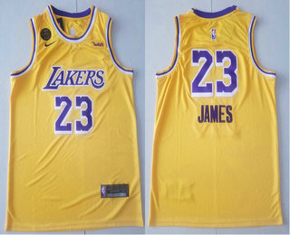 Men's Los Angeles Lakers #23 LeBron James Yellow With KB Patch NEW 2021 Nike Wish Swingman Stitched NBA Jersey