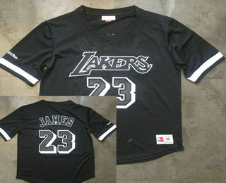 Men's Los Angeles Lakers #23 Lebron James Black Short-Sleeved Swingman Stitched NBA Throwback Jersey