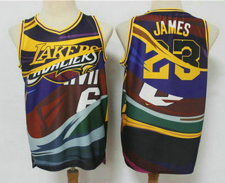 Men's Los Angeles Lakers #23 Lebron James Multi Color Hardwood Classics Soul Swingman Throwback Printed NBA Jersey