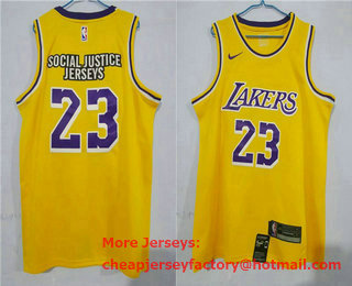 Men's Los Angeles Lakers #23 Social Justice Jerseys 2020 Nike Swingman Stitched NBA Jersey