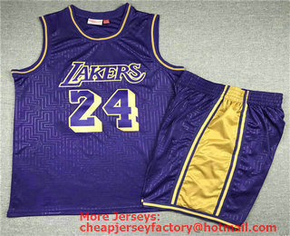Men's Los Angeles Lakers #24 Kobe Bryant 1996-97 Purple Hardwood Classics Soul Swingman Throwback Jersey With Shorts