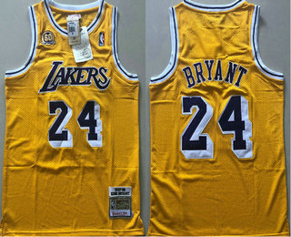 Men's Los Angeles Lakers #24 Kobe Bryant 1996-97 Yellow Hardwood Classics Soul AU Throwback Jersey