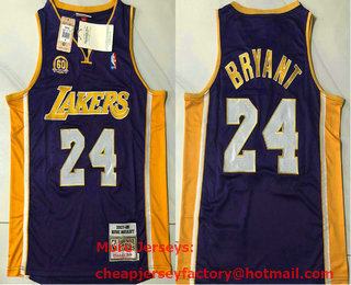 Men's Los Angeles Lakers #24 Kobe Bryant 2006-07 Purple 60TH Hardwood Classics Soul AU Throwback Jersey
