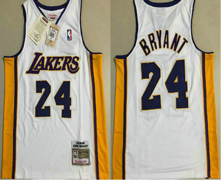Men's Los Angeles Lakers #24 Kobe Bryant 2008-09 White Hardwood Classics Soul AU Throwback V Neck Jersey