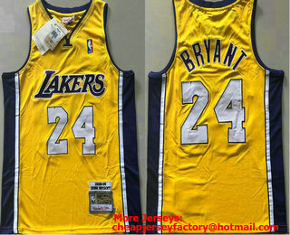 Men's Los Angeles Lakers #24 Kobe Bryant 2008-09 Yellow Hardwood Classics Soul AU Throwback V Neck Jersey