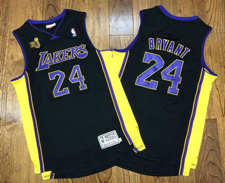 Men's Los Angeles Lakers #24 Kobe Bryant Black 2009 NBA Champions Patch Hardwood Classics Jersey