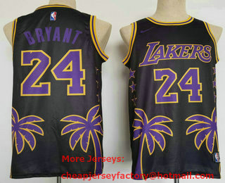 Men's Los Angeles Lakers #24 Kobe Bryant Black Floral Laser Printing Throwback Jersey