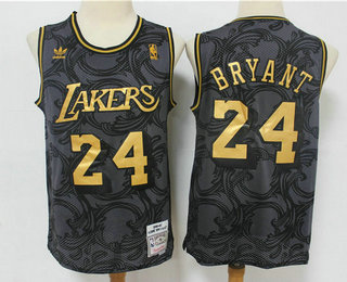 Men's Los Angeles Lakers #24 Kobe Bryant Black Golden Hardwood Classics Soul Swingman Throwback Jersey