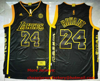 Men's Los Angeles Lakers #24 Kobe Bryant Black Golden Retired Commemorative Soul Swingman Jersey With Sponsor Logo