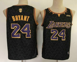 Men's Los Angeles Lakers #24 Kobe Bryant Black With Black Panthers Swingman Nike Fashion Jersey