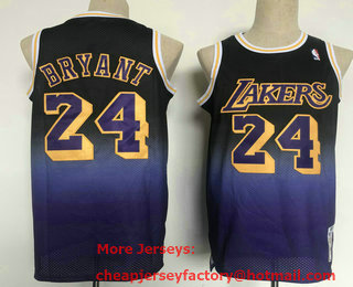 Men's Los Angeles Lakers #24 Kobe Bryant Black Yellow Shadow 1996-97 Hardwood Swingman Throwback Jersey