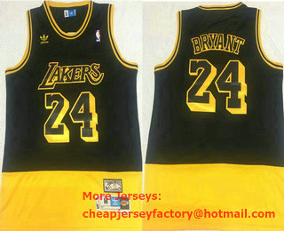 Men's Los Angeles Lakers #24 Kobe Bryant Black Yellow Split Hardwood Classics Jersey