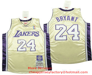 Men's Los Angeles Lakers #24 Kobe Bryant Gold 1996-2016 The Hall of Fame Throwback Jersey
