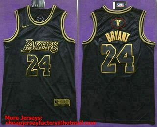 Men's Los Angeles Lakers #24 Kobe Bryant Black Golden Edition 2020 Nike City Edition Swingman Stitched NBA Jersey