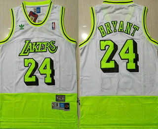 Men's Los Angeles Lakers #24 Kobe Bryant White Fluorescent Green Split Hardwood Classics Jersey 1
