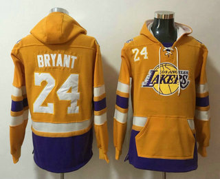 Men's Los Angeles Lakers #24 Kobe Bryant NEW Yellow Pocket Stitched NBA Pullover Hoodie