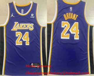 Men's Los Angeles Lakers #24 Kobe Bryant Purple 75th Anniversary Diamond Jordan 2021 Stitched Jersey With Sponsor