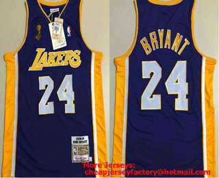 Men's Los Angeles Lakers #24 Kobe Bryant Purple Champion Patch 2008-09 Hardwood Classics Soul AU Throwback Jersey