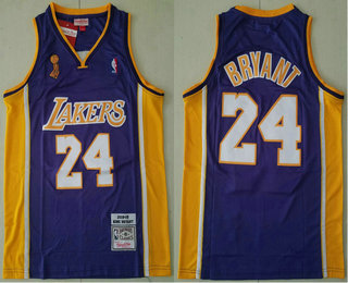 Men's Los Angeles Lakers #24 Kobe Bryant Purple Champion Patch 2008-09 Hardwood Classics Soul Swingman Throwback Jersey