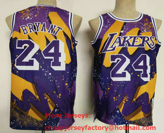 Men's Los Angeles Lakers #24 Kobe Bryant Purple Floral Laser Printing Throwback Jersey
