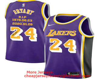 Men's Los Angeles Lakers #24 Kobe Bryant Purple R.I.P Signature Swingman Jersey