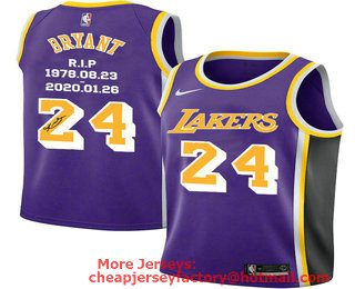 Men's Los Angeles Lakers #24 Kobe Bryant Purple R.I.P Signed Swingman Jersey