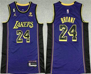 Men's Los Angeles Lakers #24 Kobe Bryant Purple With 6 Patch Stitched Basketball Jersey