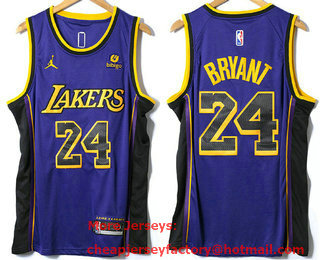 Men's Los Angeles Lakers #24 Kobe Bryant Purple With 6 Patch Stitched Jersey With Sponsor