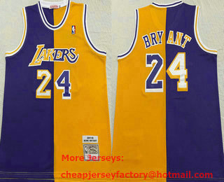 Men's Los Angeles Lakers #24 Kobe Bryant Purple Yellow Two Tone Stitched 2007-08 Hardwood Classic Swingman Jersey