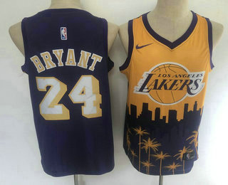 Men's Los Angeles Lakers #24 Kobe Bryant Purple with Yellow Salute Nike Swingman Stitched NBA Jersey