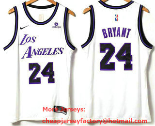 Men's Los Angeles Lakers #24 Kobe Bryant White 2022 Nike Swingman Stitched Jersey With Sponsor