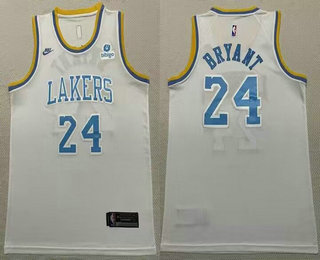 Men's Los Angeles Lakers #24 Kobe Bryant White 2022 Nike Swingman Throwback Stitched Jersey With Sponsor