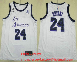 Men's Los Angeles Lakers #24 Kobe Bryant White 6 Patch Icon Sponsor Swingman Jerse