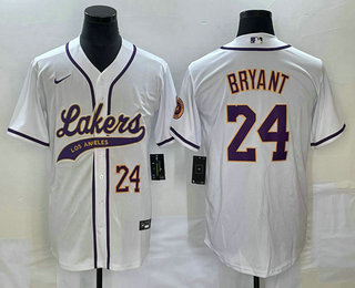 Men's Los Angeles Lakers #24 Kobe Bryant White Cool Base Stitched Baseball Jersey