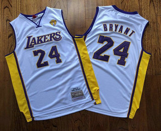Men's Los Angeles Lakers #24 Kobe Bryant White Finals Patch 2008-09 Hardwood Classics Soul AU Throwback Jersey